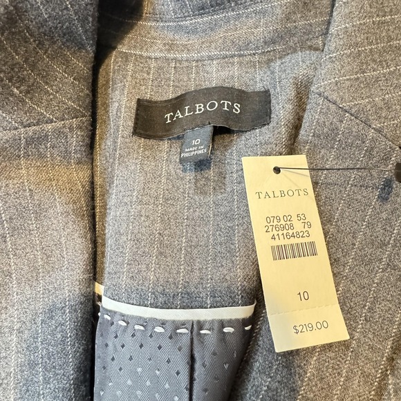 Talbots Blazer Womens Size 10 Gray Wool Blend Pinstripe One Button Jacket Office - Picture 6 of 12